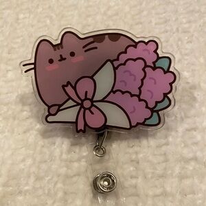 Cute Cat Badge Reel with Flowers
